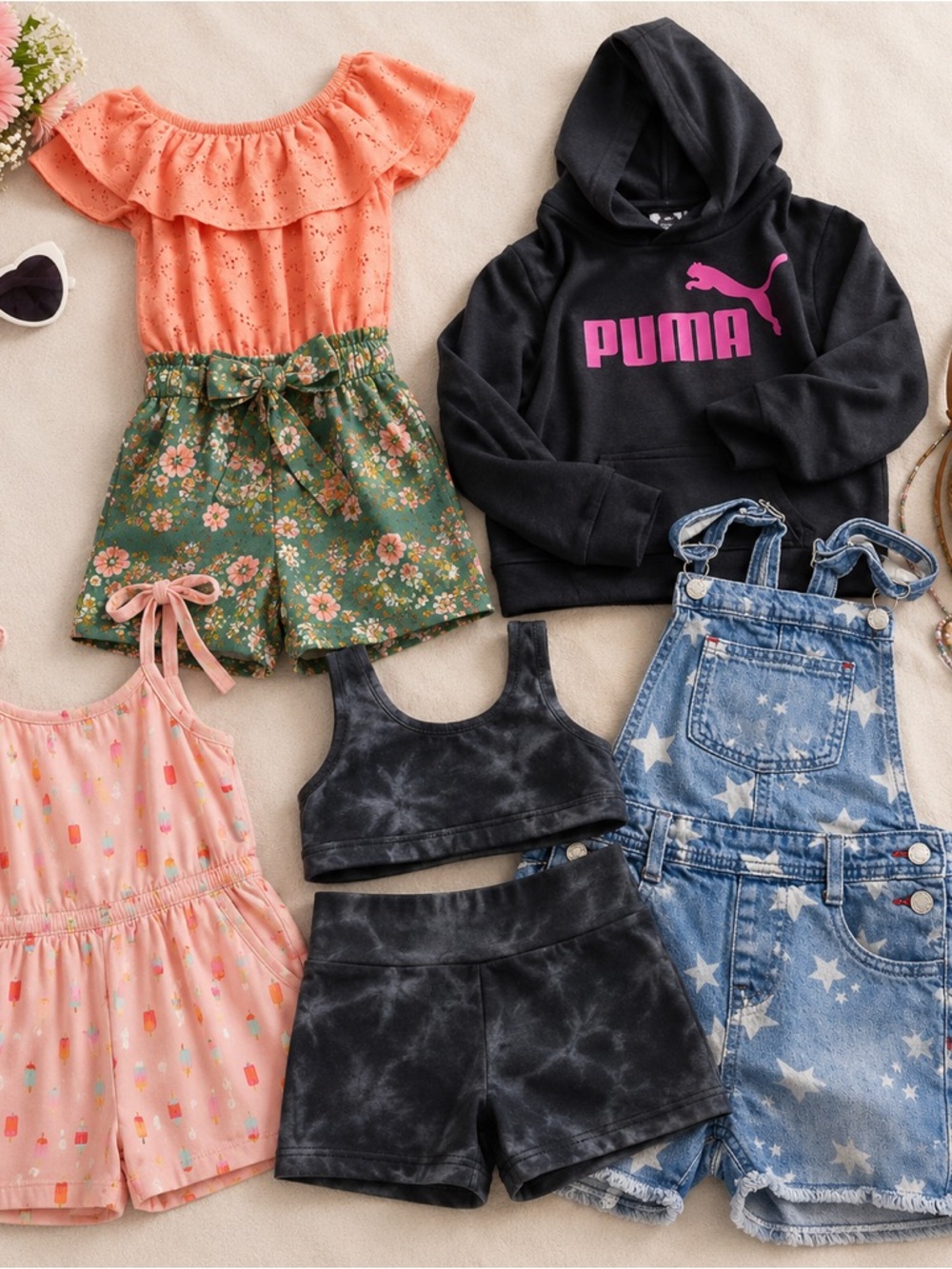 Girls Clothing Bundle Size 5/6 & 6X | Rompers Hoodie Active Set Overalls